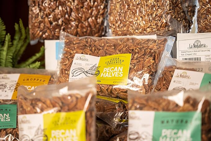 La Nogalera Organic - USDA and CCOF Certified Organic Shelled Pecan Halves in 2 pound bag. Pecan