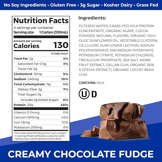 Orgain Clean Protein Shake, Grass Fed Dairy, Creamy Chocolate Fudge - 20g Whey High Protein
