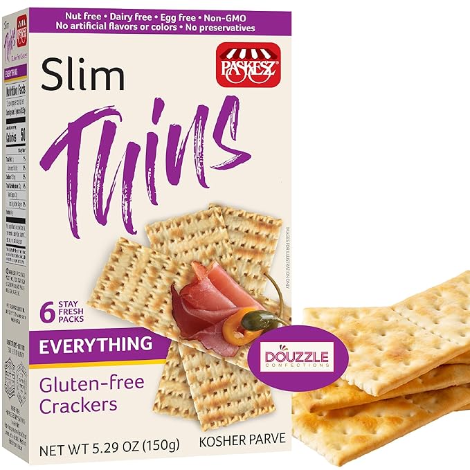 DOUzzle Gluten Free Flatbread Crackers, Slim Thins Everything Flavor (6 Stay Fresh Packs - Pack of