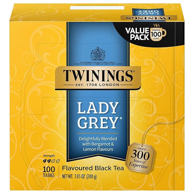 Twinings Lady Grey Black Tea Individually Wrapped Bags, 100 Count (Pack of 1), Orange Peel & Lemon