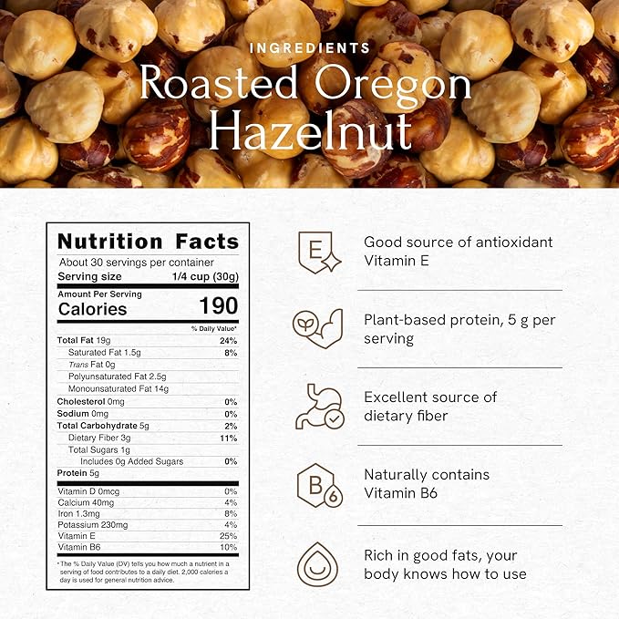 Snackathon Roasted Oregon Hazelnuts, Unsalted, Dry Roasted, Whole Filberts, Premium Natural Nuts