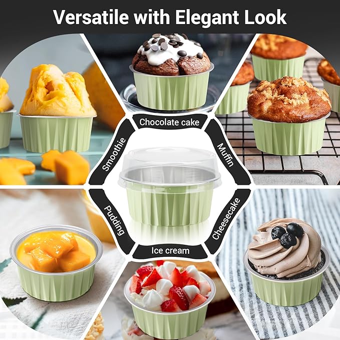 EUSOAR Cupcake Liners, 50pcs 5oz 125ml Cupcake Liners, Aluminum Foil Muffin Liners Cups with Lids