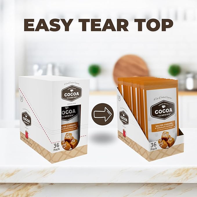 Cocoa Classics Salted Caramel Cocoa Mix, Hot Chocolate, Made with Nonfat Milk, Just Add Hot Water