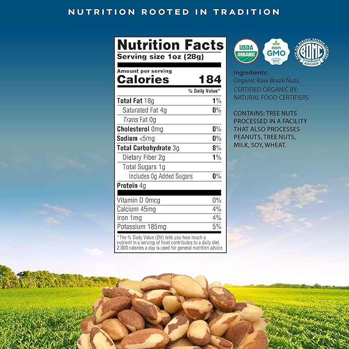 CROP BY POP - Organic Raw Brazil Nuts (16 Oz - 1 LB) Packed Fresh in Resealable Bag - USDA Organic
