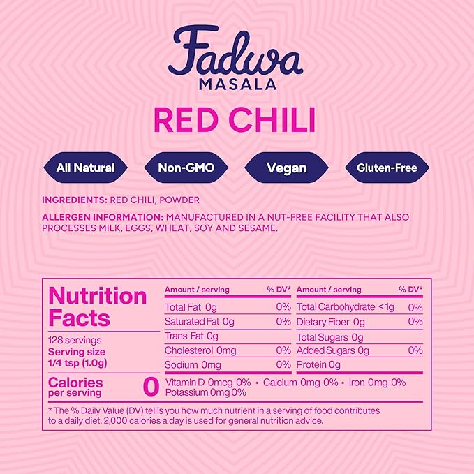Fadwa Masala Mild Red Chili Powder - 4.5 oz Jar, Salt & Sugar Free, Non-Spicy Authentic Desi Spices