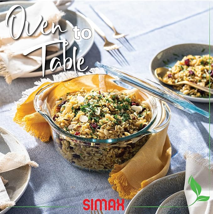 Simax Casserole Dish with Lid, Glass Casserole Dish, Holds 48 Oz (1.5 Quarts), Oven to Table