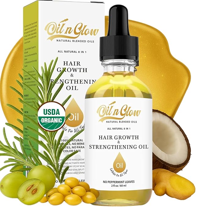 USDA Certified Organic 8 in 1 Natural Hair Growth Serum & Strengthening Oil with Rosemary, Castor
