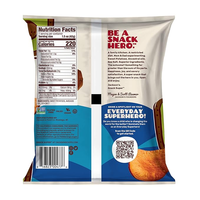 Jackson???Sweet Potato Kettle Chips with Sea Salt made with Premium Avocado Oil (1.5 oz, Pack of