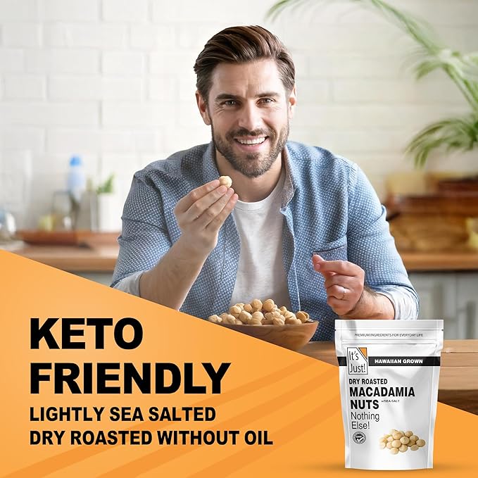 It's Just - Hawaiian Macadamia Nuts (1.5lbs), Small Batch Dry Roasted in USA, Lightly Salted, Keto