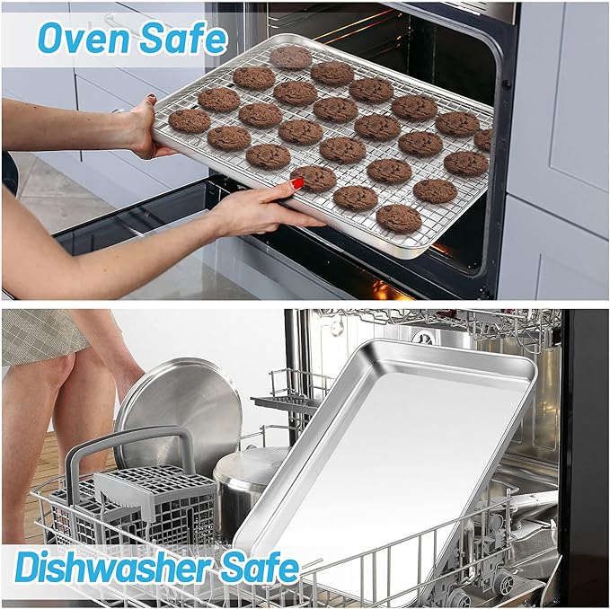 TeamFar Baking Sheet, 17.6’’ x 13’’ x 1’’ Stainless Steel Large Cookie Sheet Baking Tray Pan for