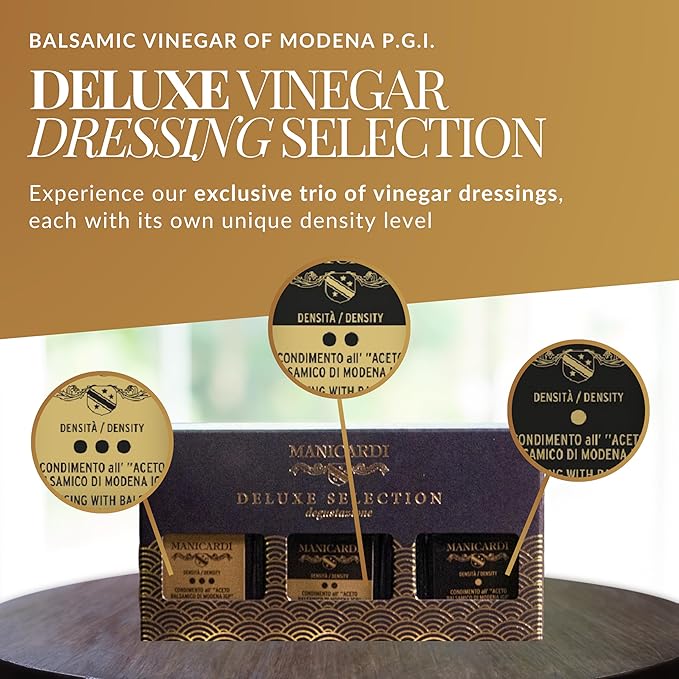MANICARDI Set of 3 Condiments with Balsamic Vinegar of Modena PGI - Selected with Three Different