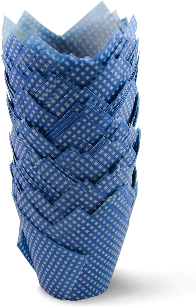 SimpleGood Blue Check Medium Size Tulip Baking Cups Cupcake Liners Muffin Liners Greaseproof Paper