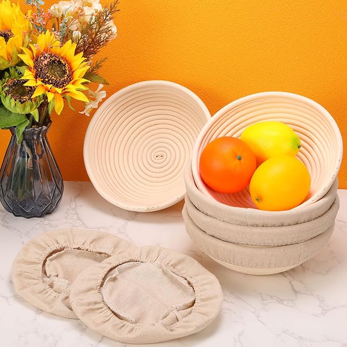 Patelai 10 Pieces Banneton Bread Proofing Basket Round Sourdough Proofing Basket Banneton Basket
