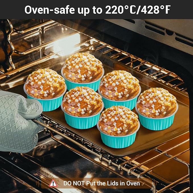 EUSOAR Aluminum Baking Cups with Lids, 30pcs 5oz Disposable Aluminum Foil Ramekins Cupcake Baking