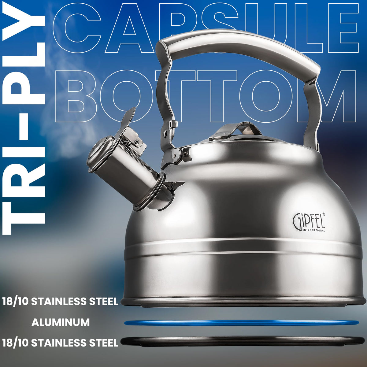GIPFEL INTERNATIONAL Whistling Tea Kettle Stovetop - Food Grade Stainless Steel Teapot for Stove