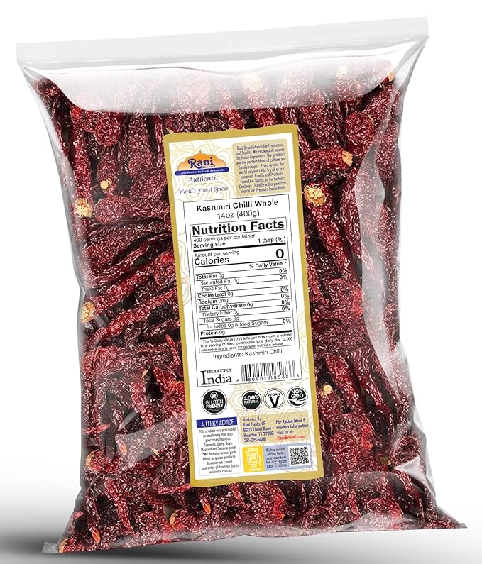 Rani Kashmiri Chilli Whole (Deggi Mirch, Low Heat) 14oz (400g) ~ Natural | Salt-Free | Vegan | No