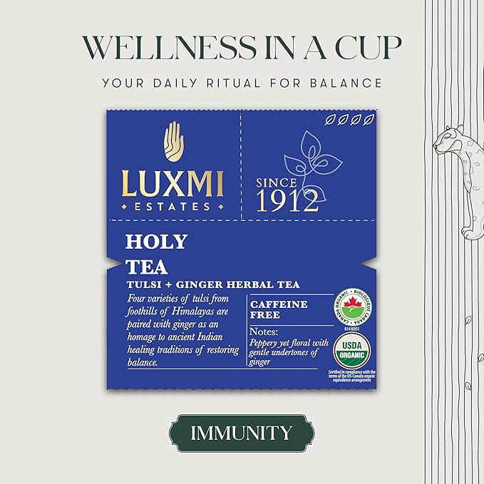 Luxmi Estates - Holy Basil - Organic Tulsi Tea - Loose Leaf - 50g (25 Cups) | With Tulsi and Ginger