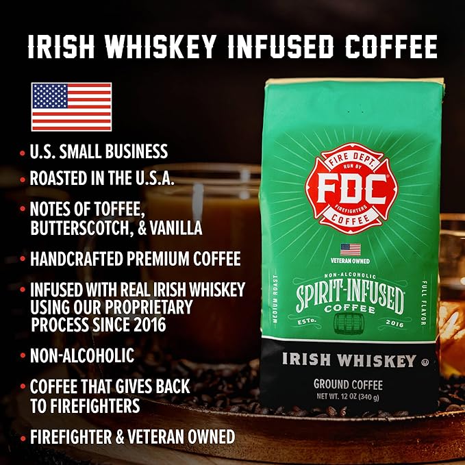 Fire Department Coffee - Gives Back to Firefighters - Irish Whiskey Infused Ground Coffee - Medium