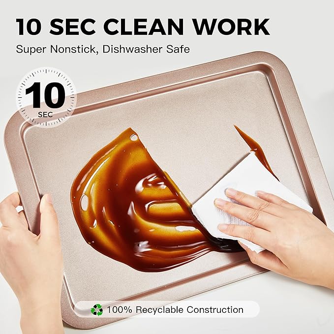 HONGBAKE Cookie Sheets, Baking Sheet Set, Nonstick Oven Pan with Wider Grips, 3 Pack Half/Jelly