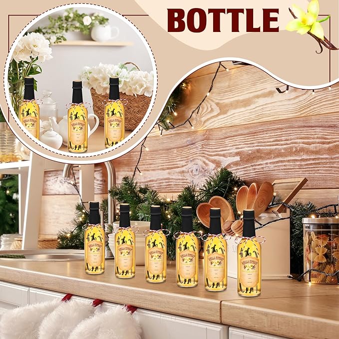 Tioncy 16 Pcs Vanilla Extract Bottles for Homemade Vanilla Jar Glass Bottle with Cap, Shrink Band