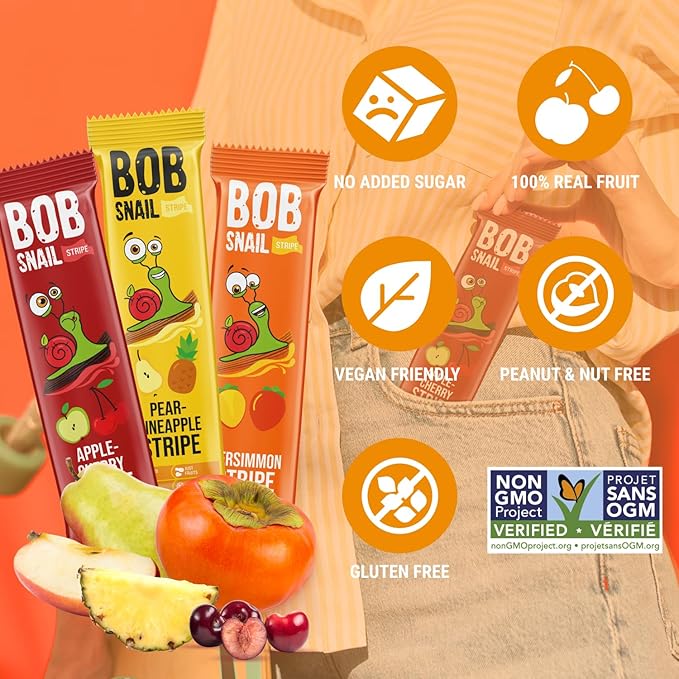 BOB SNAIL Healthy Organic Fruit Snacks for Kids and Adults ??30 Organic Fruit Leather Snacks with