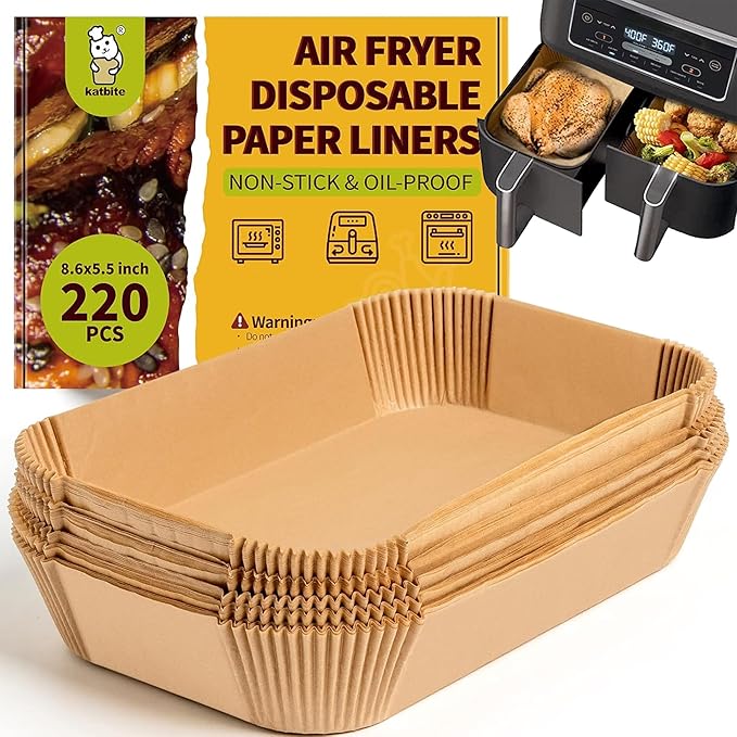 Katbite 220PCS DZ201 Air Fryer Liners Disposable, 8.6x5.5'' Rectangle Airfryer Paper Liners for