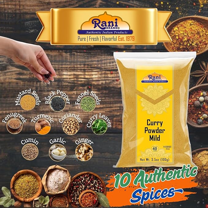 Rani Curry Powder Mild (10-Spice Authentic Indian Blend) 3.5oz (100g) ~ All Natural | Salt-Free |