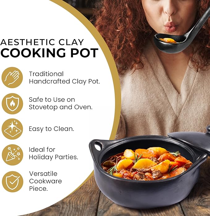 Authentic Chamba Casserole - Elegant Handmade Black Clay Cooking Pot with Cover - Perfect for