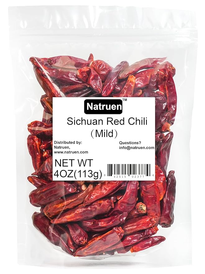 Natruen Whole Dry Szechuan Chinese Red Chili Pods 4 Oz, Mild, Facing Heaven Chili, Spicy Sichuan