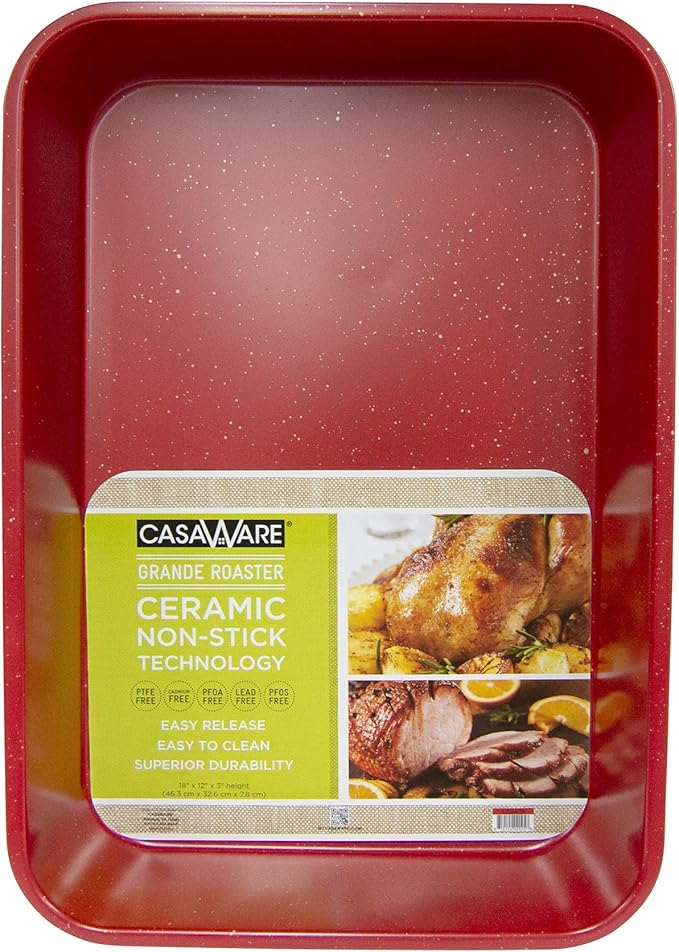 casaWare Grande Lasagna/Roaster Pan 18 x 12 x 3-Inch - Extra Large, Ceramic Coated NonStick (Red