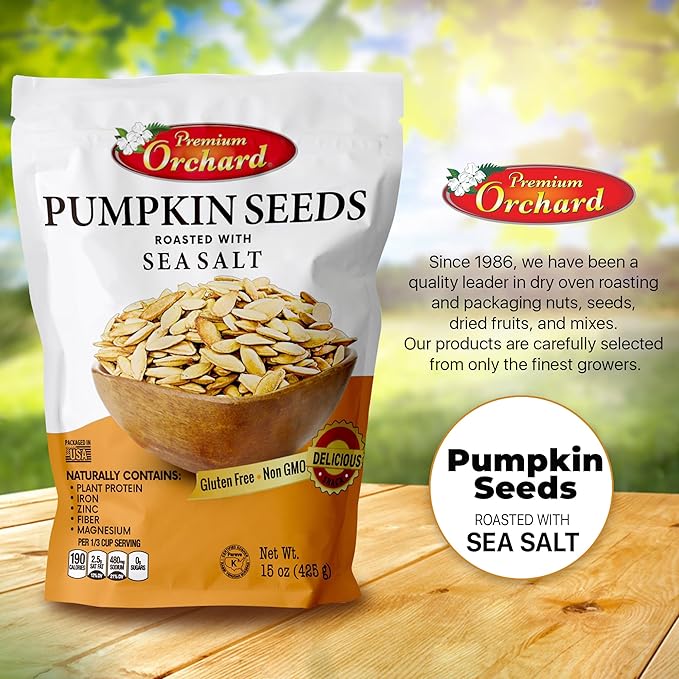 ROASTED PUMPKIN SEEDS to Eat in Shell by Premium Orchards MIXED NUTS - Salted with Sea Salt