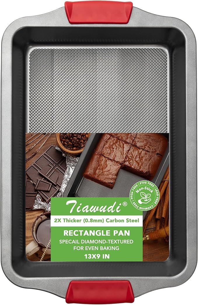 Tiawudi 13" x 9" Cake Pan, 0.8mm Thick Heavy Duty Baking Dish with Diamond Texture Pattern for Even