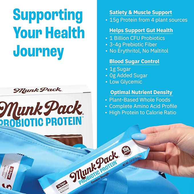 Munk Pack 15g Probiotic Keto Protein Bars - Low Sugar, High Protein -1g Sugar, 4g Net Carbs. Vegan