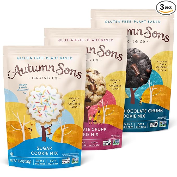 Autumn Sons Baking Co. Gluten Free Cookie Mix Variety Pack. Sugar Cookie, Chocolate Chunk & Double