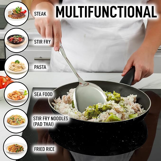 Zulay Kitchen Stainless Steel Metal Wok Spatula - Durable Wok Turner Spatula Shovel - Durable