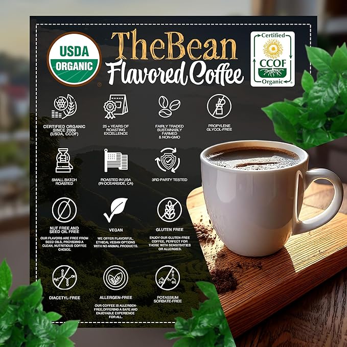 The Bean Organic Coffee Company Chocolate Macadamia Nut, Medium Roast, Ground Coffee, 16-Ounce Bag