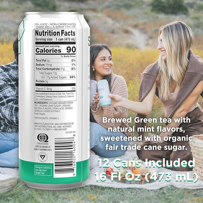 Steaz - Organic Green Tea - Mint (12 Pack) - Antioxidant Brew - 65mg Natural Caffeine, 90 Calories