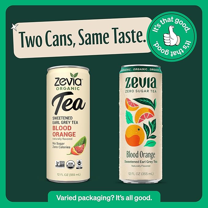 Zevia Zero Sugar Tea, Earl Grey Tea Blood Orange, 12 oz Cans (12-Pack) – Naturally Sweetened, Zero