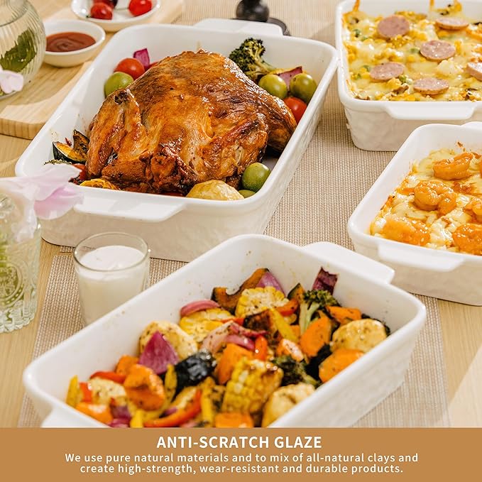 Casserole Dishes for Oven, Baking Dishes, Ceramic Bakeware Sets of 4, Rectangular Baking Pan Set