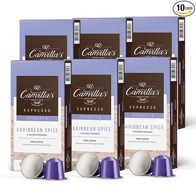 Camilla’s Heritage - Intensity 8 Caribbean Spice Flavored Espresso Coffee, Gourmet Espresso Cups