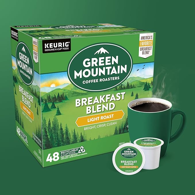 Green Mountain Coffee Roasters Breakfast Blend Single-Serve Keurig K-Cup Pods, Light Roast Coffee