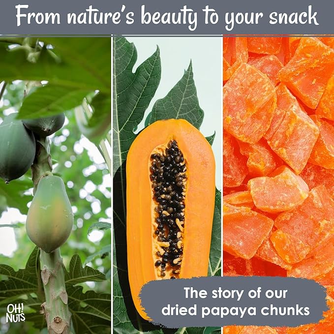 Oh! Nuts Dried Papaya Chunks - 2 lb - Dried Fruit Chunks - Less Sugar Added - Dehydrated Fruit