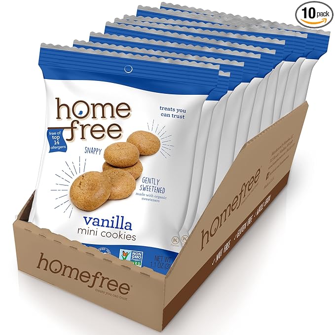 Homefree Treats You Can Trust Gluten Free Mini Cookies, Single Serve, Vanilla, 70% organic, 1.1