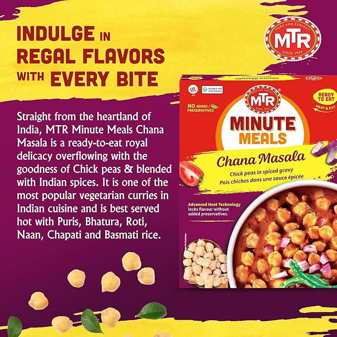 MTR - Minute Meals: Chana Masala - Savory Chickpeas in Spiced Gravy - Authentic Indian Ready-to-Eat