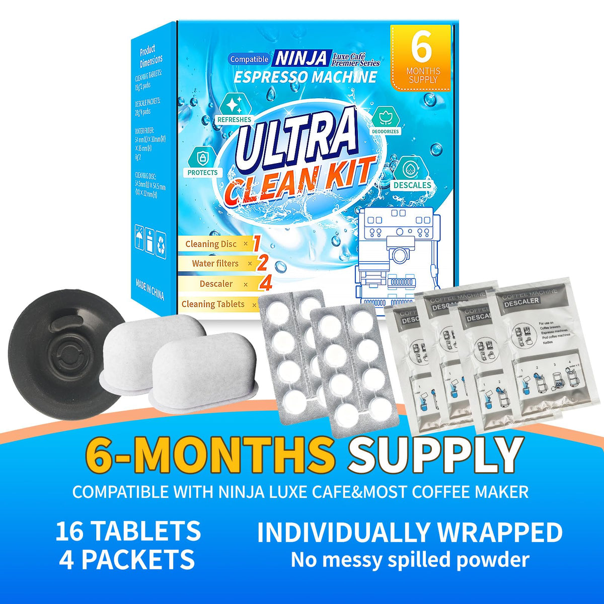 OCTPLAY ​Espresso Cleaning Supply Kit for Ninja Luxe Cafe, 6 Month Supply, Descale Packets