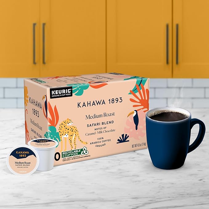 Kahawa 1893 Medium Roast Coffee K-Cup Pods Safari Blend (60 Count) - As Seen on Shark Tank, High