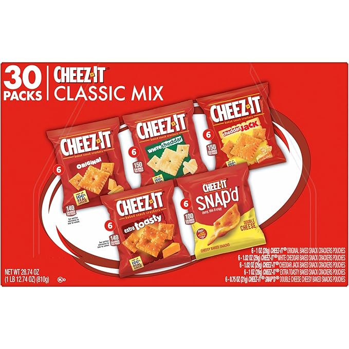 Cheez-It Cheese Crackers, Baked Snack Crackers, Office and Kids Snacks, Variety Pack, 28.74oz Box