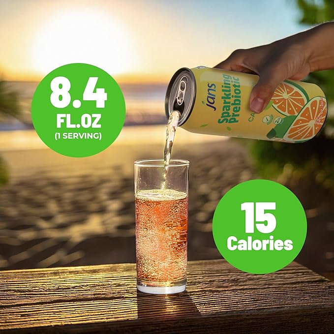 Jans Sparkling Prebiotic Soda Beverage ??Calamansi Juice 8.4 Fl Oz (24-Pack) | Low Calorie, No