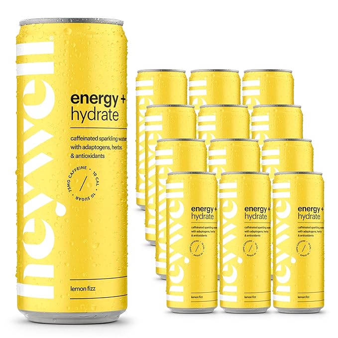 Heywell Sparkling Adaptogenic Water Energy and Focus, Lemon Fizz Flavor 12 Fluid Ounce (Pack of 12)