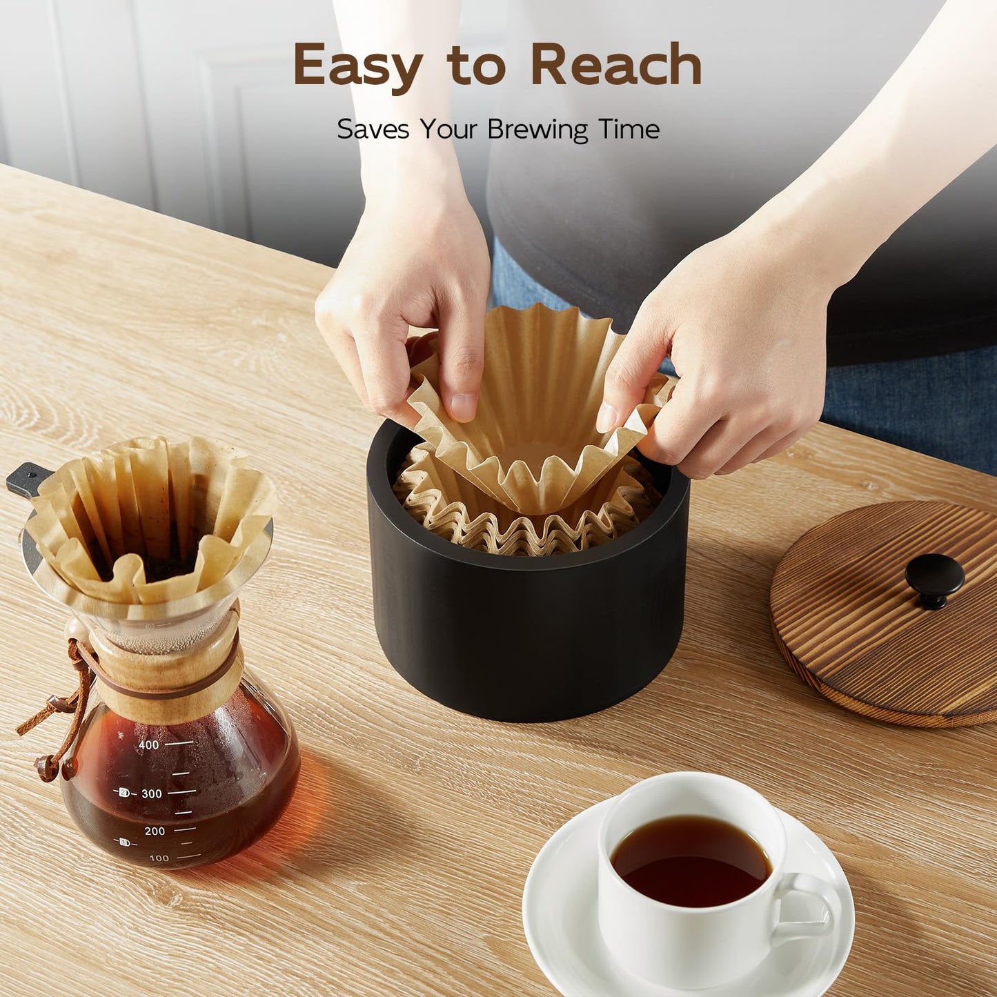 BWODYAY Coffee Filter Holder, Wood Filter Storage Container for Counter, Coffee Bar Accessories for
